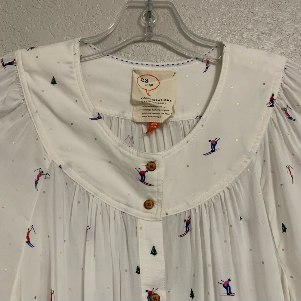 32 of 52 Conversations Anthropologie Blouse Top Womens 16 Skier Novelty Print - Picture 4 of 16